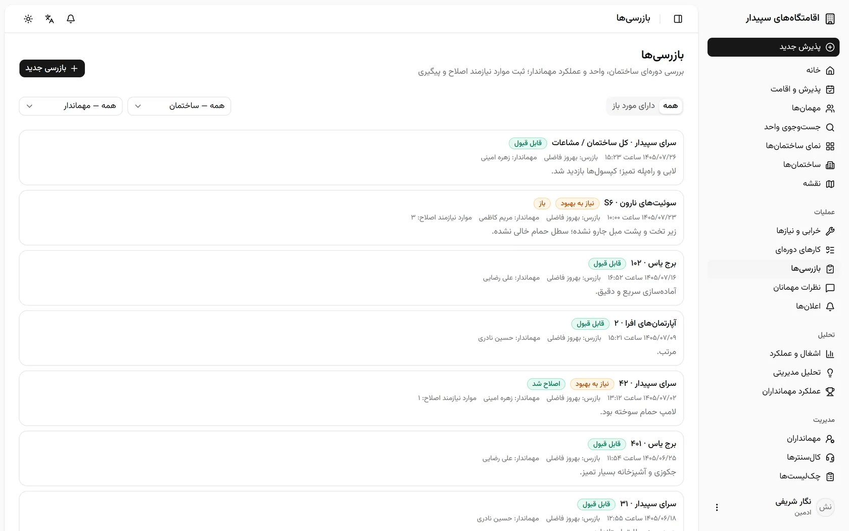 بازرسی، بررسی نظافت و تأیید رفع