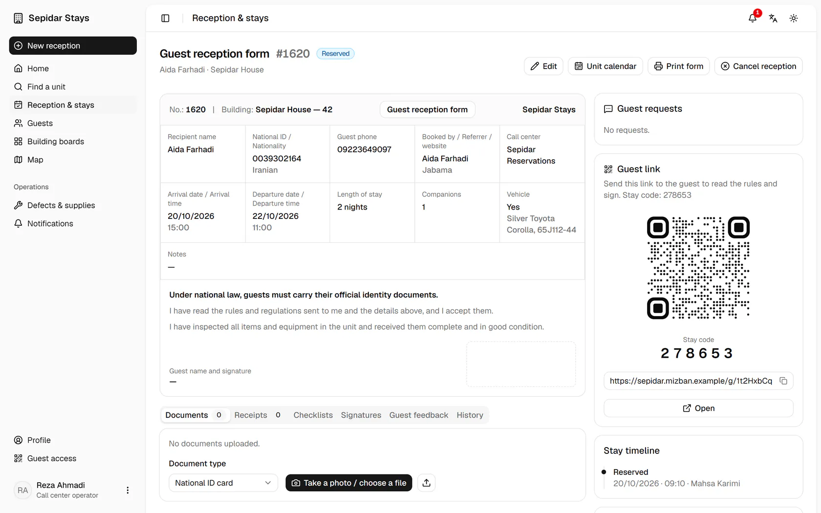 Unit 42 is now on the booking form, and the booking reaches that unit's host.