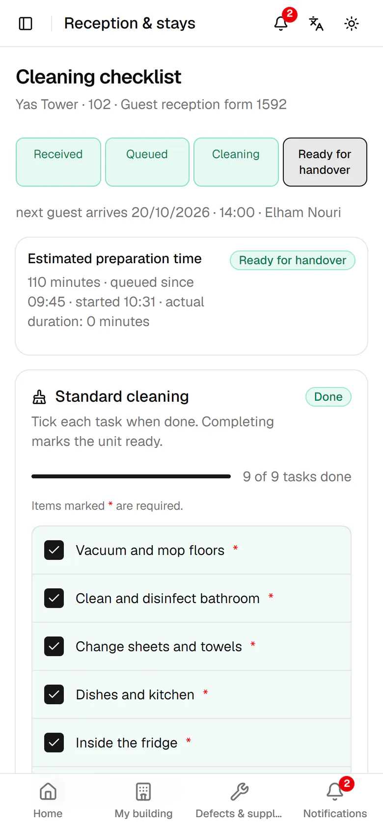 The unit is now ready for check-in, and the real cleaning time is saved.