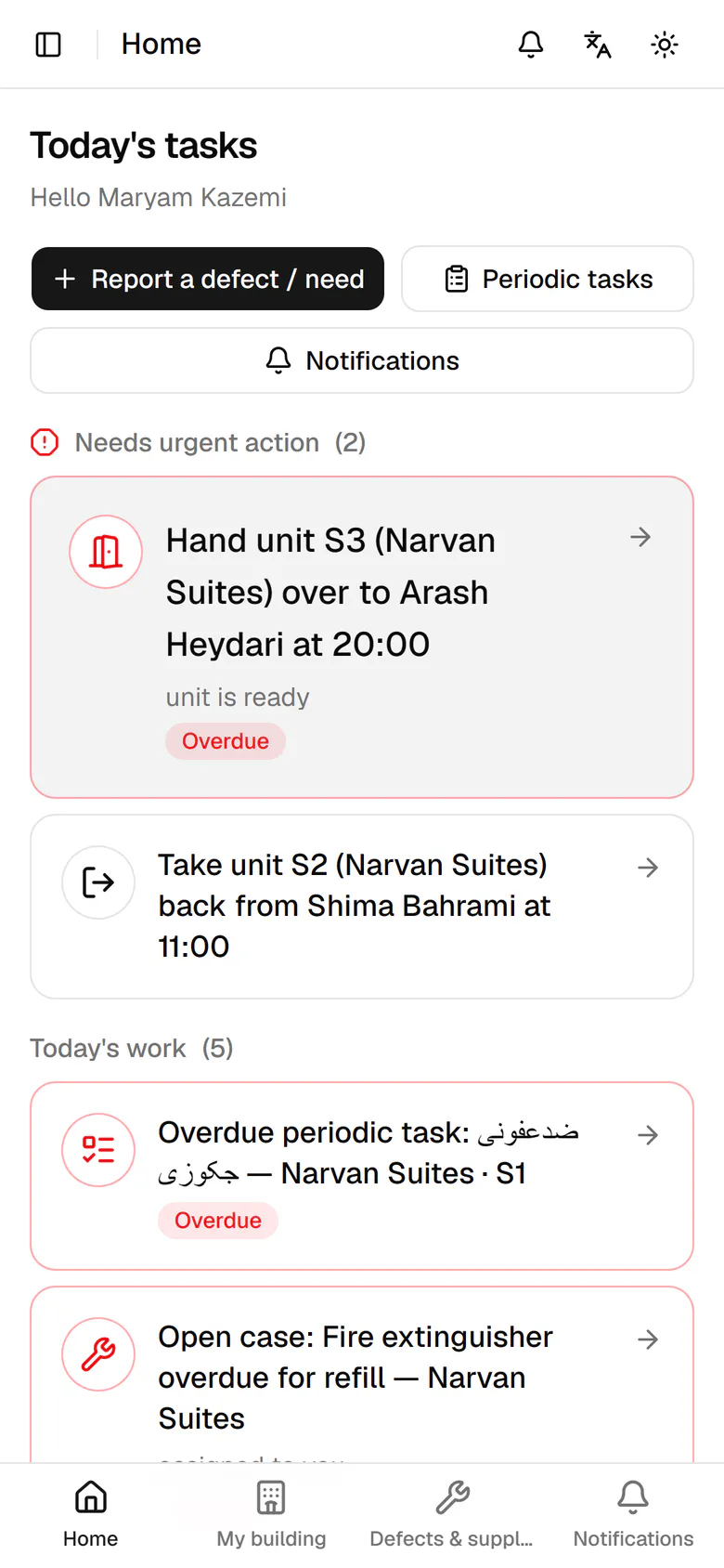 Maryam is the host of Narvan Suites. Open My building.