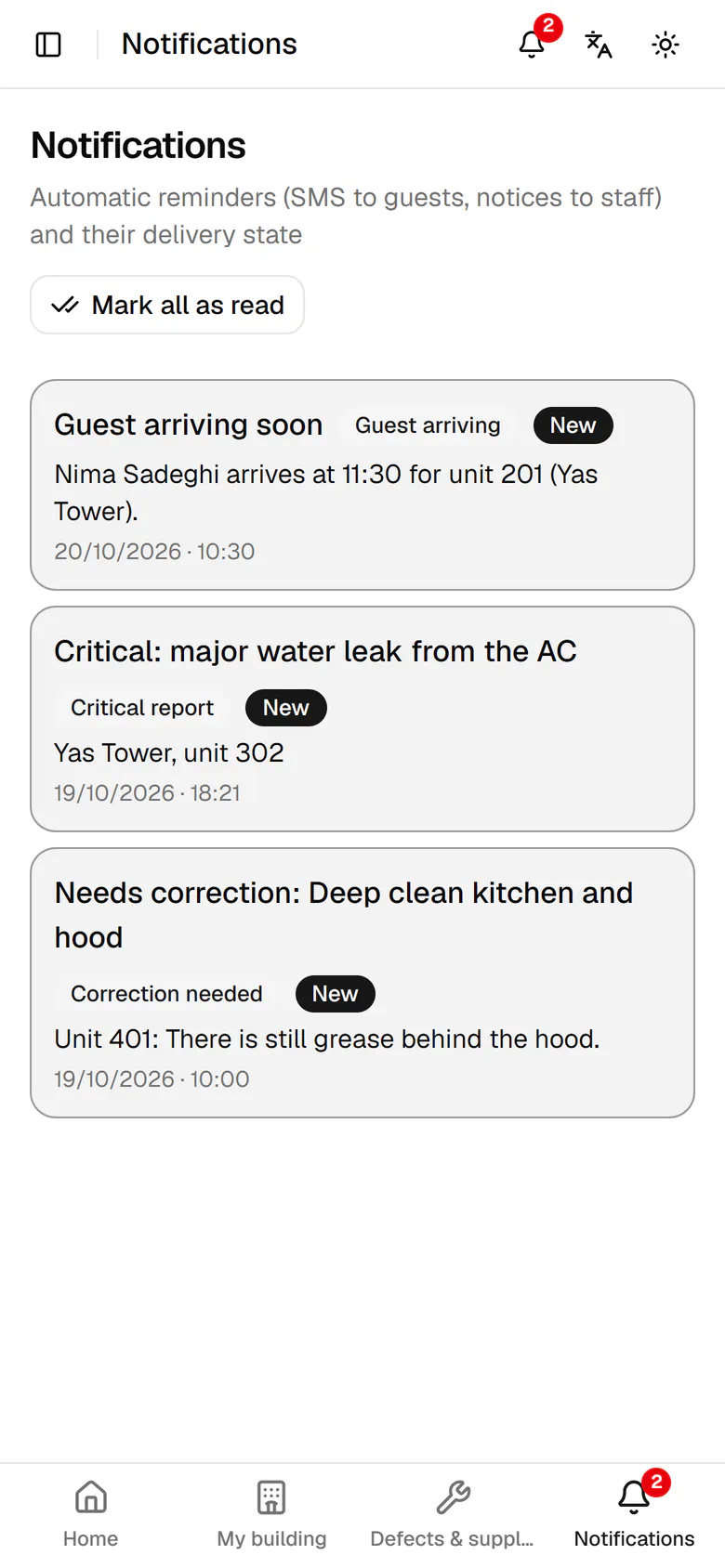 New notifications carry a New label. Open the critical case.
