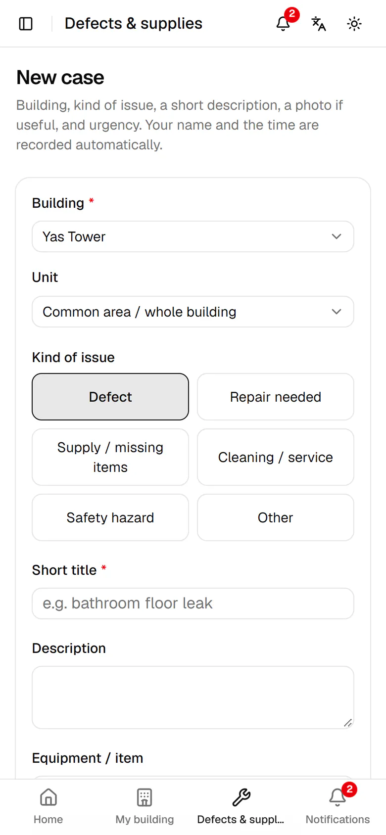 Pick the unit, or leave Common area for hallways and the lobby.